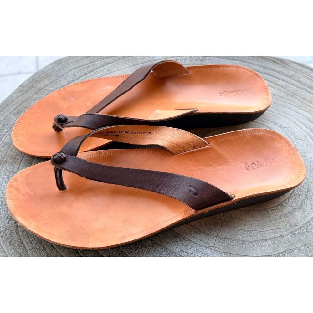 OluKai Loea Women's Size 8 Shoes Brown Leather Slip On Flip Flop Thong Sandals